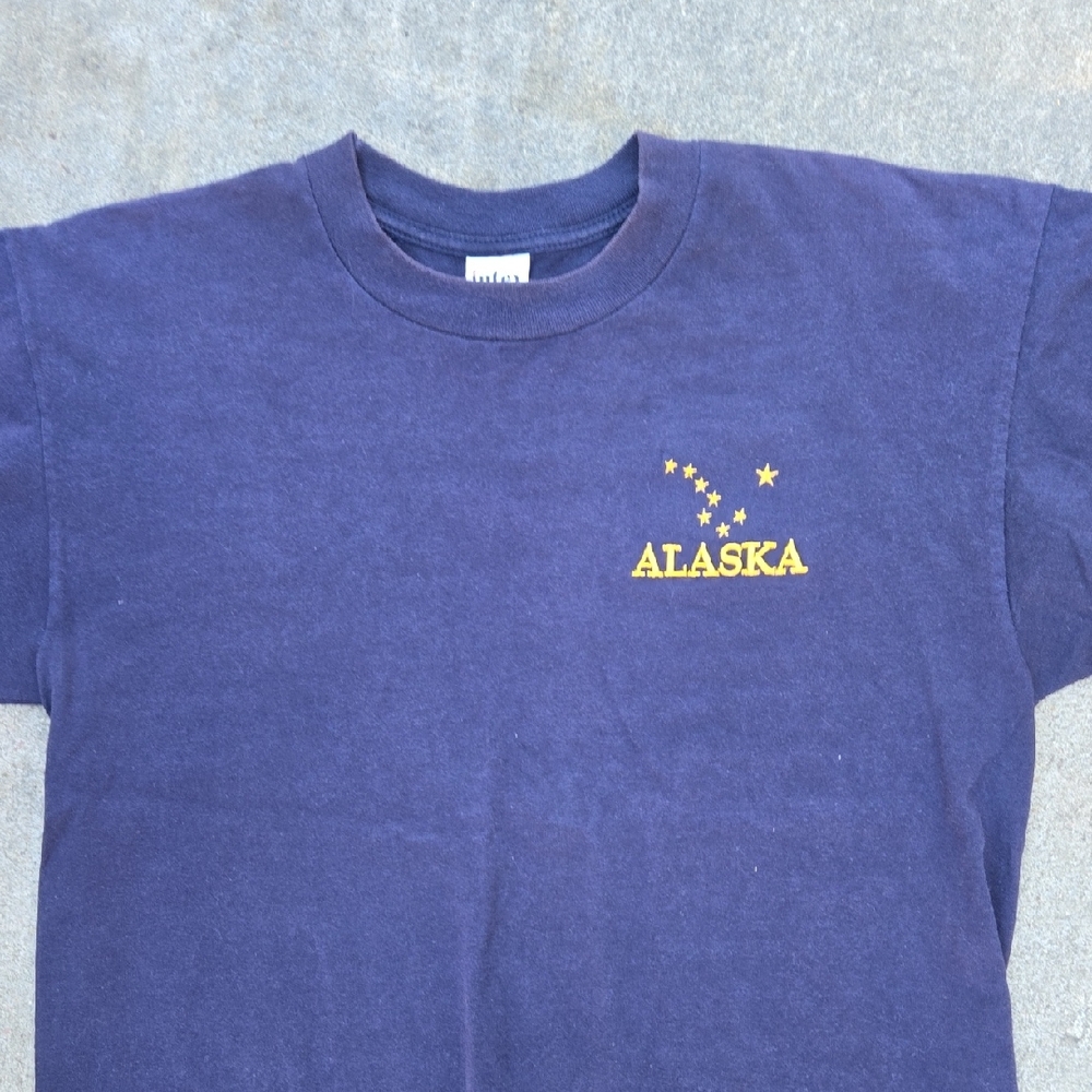 Vintage Alaska Stars Embroidered Navy Blue Short-Sleeve T-Shirt Intex Large